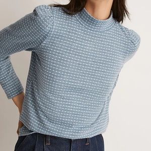 jacquard puff sleeve mockneck top